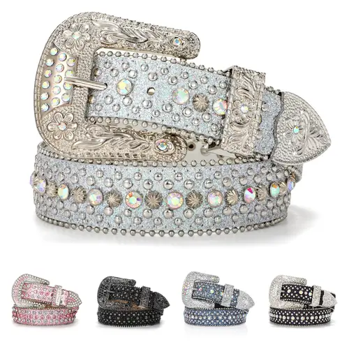 BELTROAD Fashion Diamond Sequin Blinged-Out Leather Belt, Western Style Belt for Women and Men, Belts For Women, Blinged-Out Women's Belts