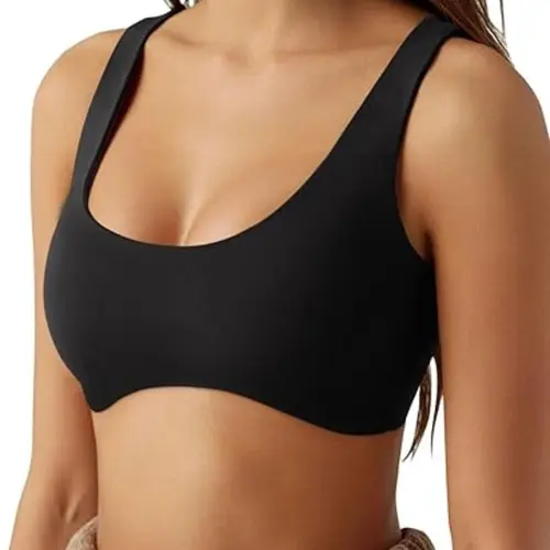 Women's Solid Scoop Neck Wirefree Sports Bra, Sport Bras, Breathable Comfortable Workout Bra, Exercise Bra, Training Bra, Ladies Sportswear for Indoor Outdoor Wear