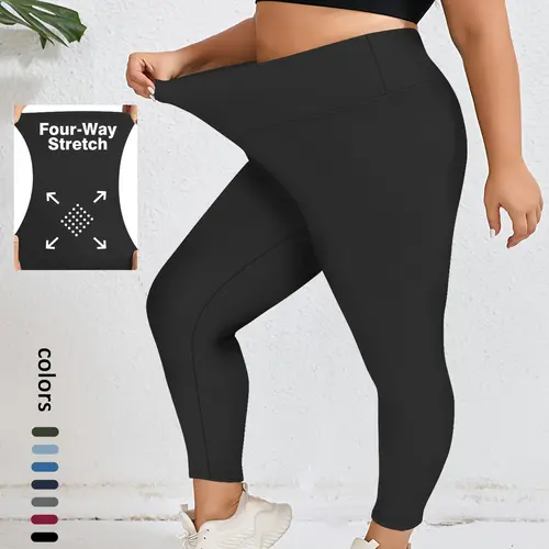 Women's Plus Size Fitted Leggings, High Waisted Sportswear, Soft Stretchable Fabric Exercise Running Leggings, Casual Sporty Base Layer Pants, High Waists Leggings, Multiple Colors Available