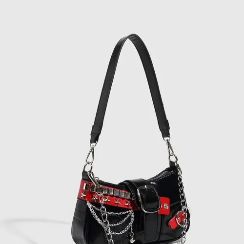 Fashionable Y2k Style Chain & Heart Design Underarm Bag, Stylish All-match Shoulder Bag, New Fashion Zipper Star Design Shoulder Bag for Women, Heart Studded Bag, Purse Crossbody Bag, Stylish Crossbody Purses, Casual Crossbody Bags, Crossbody With Chain