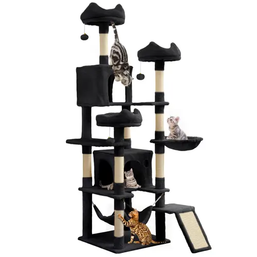 YITAHOME 75in Tall Cat Tree Tower for Indoor Cats & Kitty, Vertical Scratcher Multi-Level Climbing Tower with Condos, Top Perches, Hammock, Sisal Posts & Board, Soft Plush Fill Cushions for Cozy Naps, Ideal for Living Rooms & Bedrooms