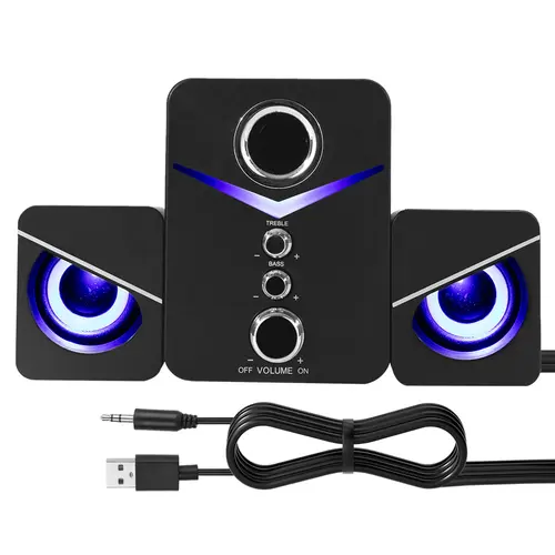 Universal Computer Speakers System Wired Speaker USB Powered 3.5mm AUX Audio Input Stereo Speaker LED Light for Desktop Laptop PC,back to school,back to school haul