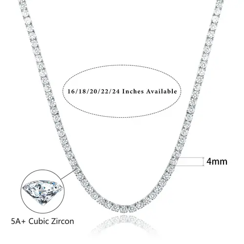 Gemsme Round Cut Cubic Zirconia Multi-Size Tennis Chain, 3-6MM Gold-Plated Brass Hiphop Pendant Men's Jewelry & Women's Accessories Necklace