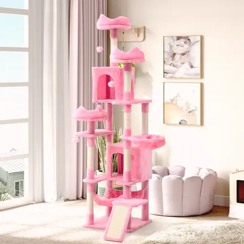 Yitahome Tall Multi-Level 54/75" Cat Tree Vertical Space, Soft Plush for Cozy Lounging, Sturdy Posts Support Climbs, Anti-Tip Base, Top Perches, Basket, Hammocks, Large Indoor Pet Activity Structure, Cozy Kitten Condo, Plush Fabric