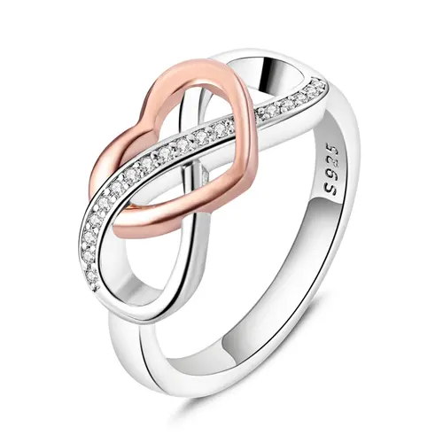 MULA 2-Tone Plated Heart Infinity Ring for Women, Sparkling Zircon Inlay, Promise Ring for Engagement, Anniversary Gifts (Symbolizes Eternal Love), Promise Rings, Two Tone Ring summerwins,summerwins