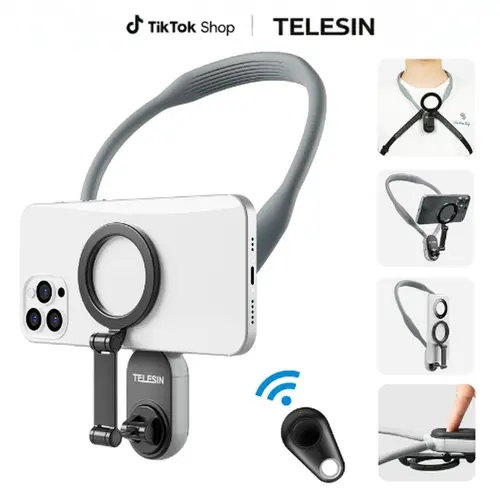 TELESIN Magnetic Phone Neck Mount - Silicone-Steel Metal Holder with Plug, Hands-Free Mobile Phone Holders & Mounts for POV/Vlog Filming Setup, Chest Strap for iPhone 17/16/15/14/13/12 Series Android Smartphones