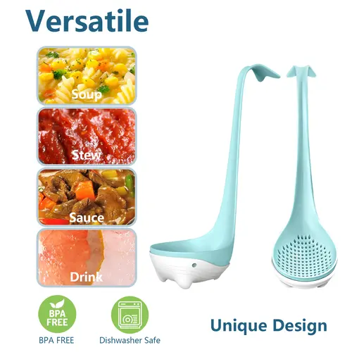 SohoChic Luvan Kitchenware 2-in-1 Ladle-Colander Set, Sturdy Durable Plastic Whale-Shaped Utensils with Removable Base, Food Grade Heat Resistant Dirt-Resistant for Modern Kitchen Use