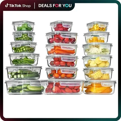 Vtopmart 18 Pack Glass Food Storage Containers with Airtight Lids, BPA Free, Reusable for Meal Prep, Lunch, Salads, Soups, Freshness Kitchen Rectangle Square Silicone