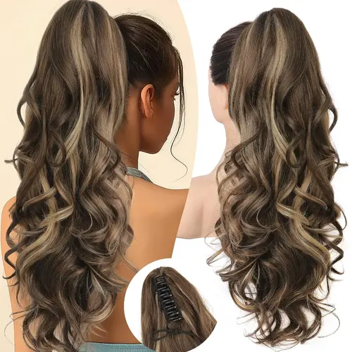 N NAYASA Ponytail Extension, 24" Claw Clip in Ponytail Extensions Long Curly Wavy Ponytail Hair Extension Jaw Clip on Pony Tails Hairpiece for Women