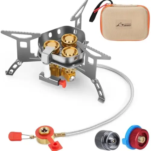 WADEO 6800W Power Compact Windproof Camp Stove with Piezo Ignition, Brass Burners, Butane Gas Bottle Adapter, Carry Case – Outdoor Camping Supplies for Backpacking, Hiking