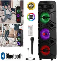 Portable Bluetooth PA Speaker 3 x 8inch Woofer with RGB LED Lights Rechargeable Battery TWS Technology FM Radio Remote Control Karaoke Machine Stereo