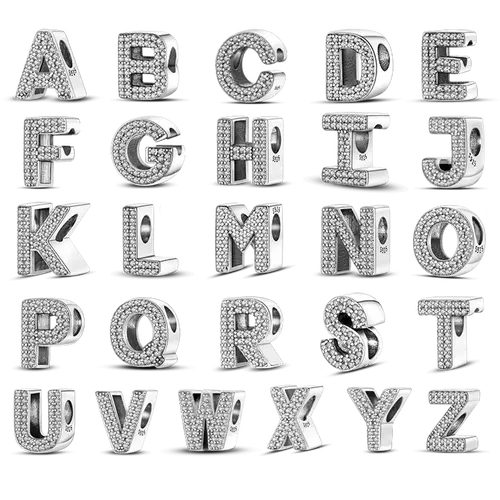MULA Women's M-J A-Z Alphabet Charm - Minimalist Platinum-Plated Initial Bead with Pave Zirconia, Enhanced Shine DIY Jewelry Charms & Pendants, Collectible Gift for Pandora Bracelets, Letters & Words, Tarnish Protection