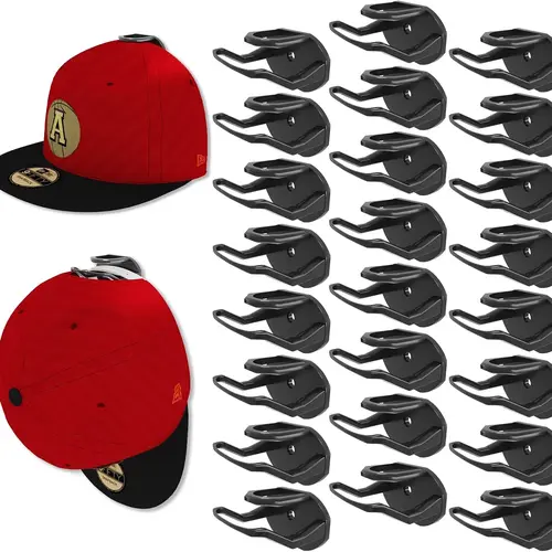 24-Pack Adhesive ABS Hat Hooks for Wall, Adjustable No-Drill Hat Rack Organizer for Baseball Caps, Hangable Hanger for Door, Closet, Home Decor