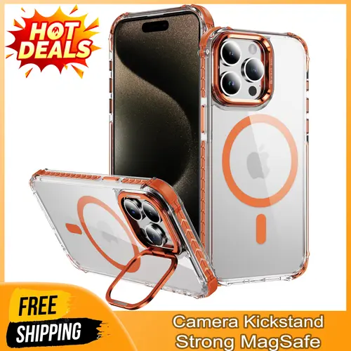 Heavy Duty Shockproof Transparent Smartphone Casing with Built-in Camera Stand, Super Strong Magnet & MagSafe Compatibility for iPhone 13 14 Plus 15 16 17 Pro Max - Cellphone Protection Accessory, Accessories, Cover