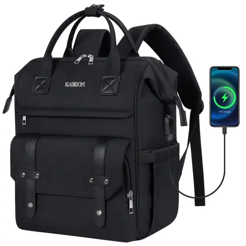 Laptop Backpack for Women, Classic Water-Resistant Polyester Fabric Bag with Easy Access Opening, USB Port, and Pockets for Pen & Tissue for Work & Travel, Key tiktokshopbacktoschool