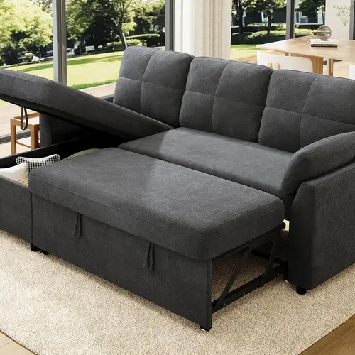 VanAcc Sofa Bed, Sleeper Sofa- 2 in 1 Pull Out Sofa Bed with Storage Chaise, Couch Bed, Comfy Upholstered Daybed for Living Room, Lounge