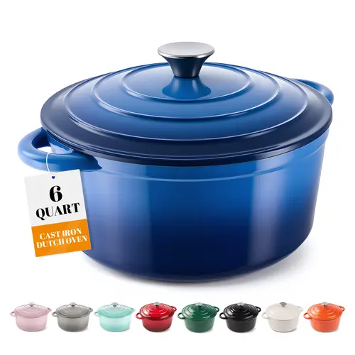 6QT Large Round Cast Iron Enameled Oval Dutch Oven Pot - Heavy-Duty, Non-Stick, Dual Handle, Bread Baking, Cooking, and Serving - Durable, Easy to Clean, Heat Retention, Versatile Cookware,Home Kitchen Essentials, Durable Kitchen Utensils