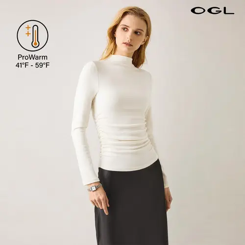 OGL Eco-Mousse Thermal Ruched Sides Tuckable Mockneck Top ProWarm 41F-59F Elegant Knit Minimalist Womenswear teacher bae outfit Clothes Clothing TikTokShopBackToSchool SohoChic