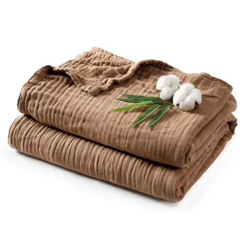 PHF Cooling Muslin Blanket, Lightweight Gauze Blanket for Adults, 60% Rayon Derived from Bamboo & 40% Cotton for Summer, 4-Layer Soft Breathable for Hot Sleepers