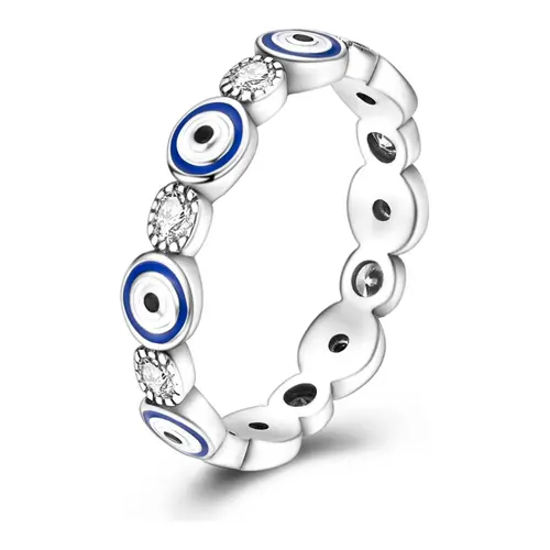 MULA Silver-Plated Devil Eye Ring, Eye-Shaped Jewelry for Women, Cubic Zirconia & Enamel Set, Exquisite Amulet Lucky Charm, Ideal Gift for Ladies, Devil Eye Rings