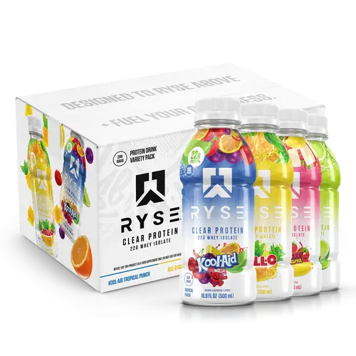 RYSE Clear Protein Shake - Pack of 12 - Whey Isolate 22g Protein, 100 Calories, Sugar-Free, Refreshing Ready-To-Drink Beverage - 16.9 fl oz