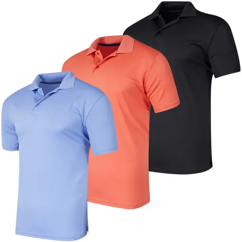 Real Essentials 3 Pack: Men's Quick-Dry Short Sleeve Athletic Performance Polo Shirt (Available In Big & Tall)