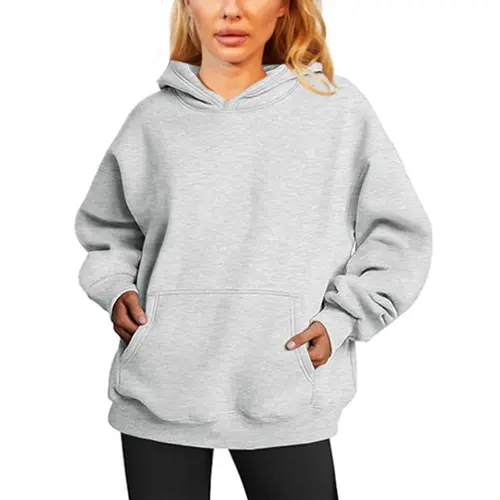Women Solid Long Sleeve Pocket Hoodie Oversized Pullover Casual Drawstring Comfort Top Fleece Sweatshirts for Women Ladies Clothes  Fall Cotton Fabric