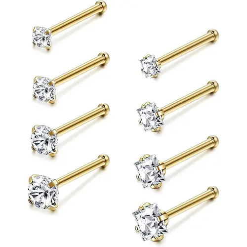 Jstyle 8Pcs/Set Hypoallergenic 18G-20G Surgical Stainless Steel Body Piercing Jewelry, Nose Rings Studs & Cubic Zirconia Labret with Multiple Sizes (1.5mm to 3mm) for Women Men