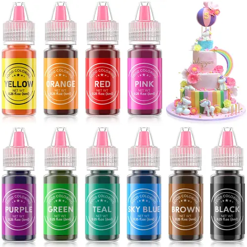 Nata Bake Food Grade Edible Liquid Food Coloring Set (10 x 0.25 fl oz Bottles) - Teal, Brown, Sugar Free, Gluten Free, Halloween Cake, Fondant Decorating DIY Kit
