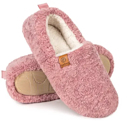EverFoams Women’s Cozy Slippers – Soft Curly Memory Foam House Shoes, Lightweight Classic Slide with Polar Fleece Lining!