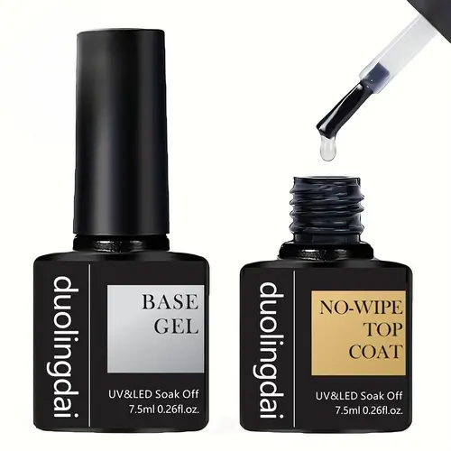 Long Lasting High Gloss Gel Shine Finish Gel Nail Polish Set, 2 Counts/set Base and Top Coat, No Wipe Finish Soak-off Uv/led Nail Gel, Unscented Liquid Manicure Kit, Gel Nail Art, Base Coat Nails Nail Care