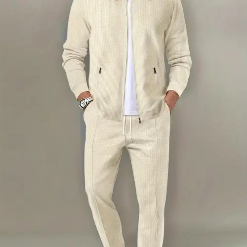 Men's 2-Piece Plain Zip-Up Jacket & Drawstring-Waist Pants, Men's Sportswear for Gym, Workout and Running, Activewear Set, Streetwear Tracksuit Set, Athletic Gym Outfits, Activewear Tracksuits, Activewear Fitness Outfit