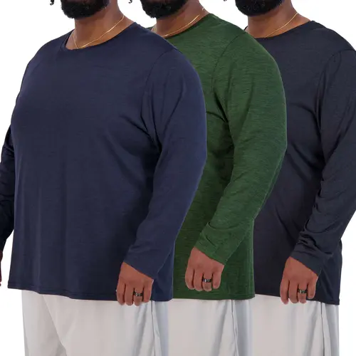 Real Essentials 3 Pack: Men’s Big & Tall Tech Stretch Long-Sleeve Dry-Fit T-Shirt (3XT-5XT)