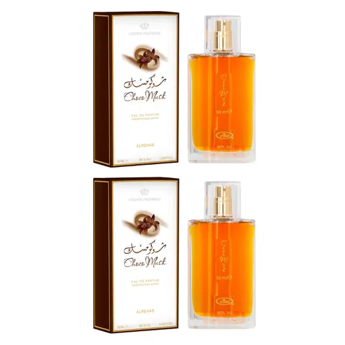 Unisex 2-Piece AL Rehab Choco Musk Eau De Parfum Multi-Pack, 1.65fl.oz Natural Spray Vanilla Perfume, Easy Apply, Aromatic Woody Amberwood Scent with Cacao, Cinnamon, Powdered Drydown, Spicy Notes, Ideal Boyfriend Gift, Choco Vanilla Hug