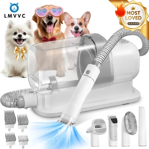 LMVVC Pet Grooming Vacuum Kit for Dogs & Cats - Pet Supplies with 2.3L Suction, Low-Noise Electric Groomer Tools, Clippers, Hose, Slicker Brush for Cleaner Grooming Sessions