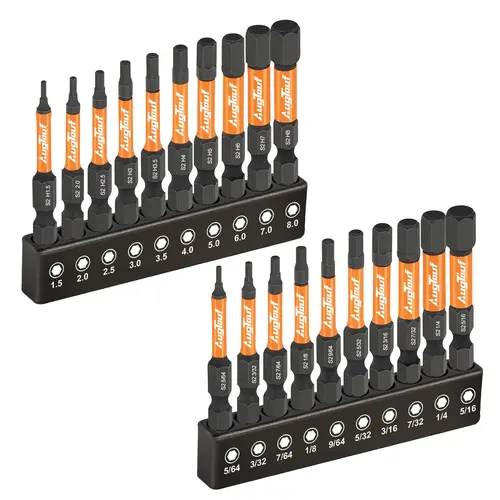Toolant 20 Pcs Impact Hex Head Allen Wrench Drill Bit Set - S2 Alloy Steel, Manganese Phosphate, Hardened Core, 2” Long Strengthened Magnetic Bits for DIYers, Woodworkers to Pick Up Screws
