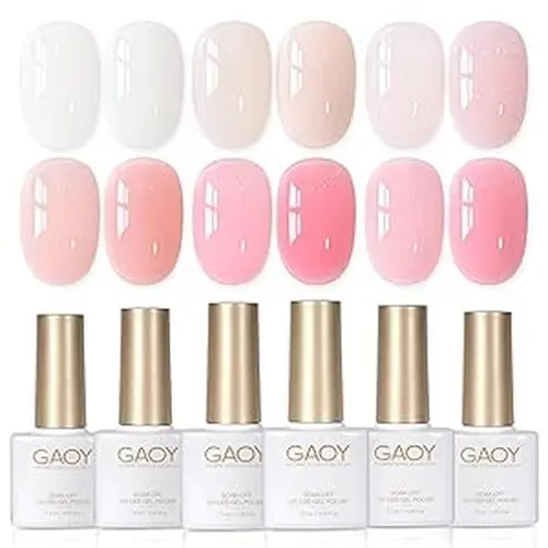 GAOY Rubber Base UV Gel Set, Jelly Builder Base Nail Gel Nude Sheer White Pink Christmas Gift Idea, 2-in-1 Soak Off Base Gel Nail Strengthener