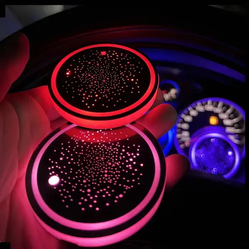 1PCS/2PCS/4PCS LED Cup Holder Lights for Car, Rechargeable 7 Color-Changing Light Up Cup Holder Insert Coasters, Car Accessories for Teens Vehicle, Car Decorations Interior, Car Stuff