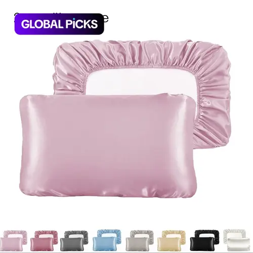 Solid Color Satin Pillowcase without Filler, 2 Counts Soft Pillow Cover with Elastic Band, Pillow Protector for Home Bedroom & Travel, Polyester Bedding, Silky Satin Bedding #GLOBAL PICKS