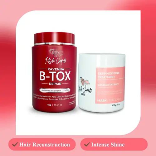 Belli Capelli Ravenna B-Tox Repair & Venice Cassava Extract Mask Complete Haircare Treatment Kit with Nourishing Keratin, Argan Oil