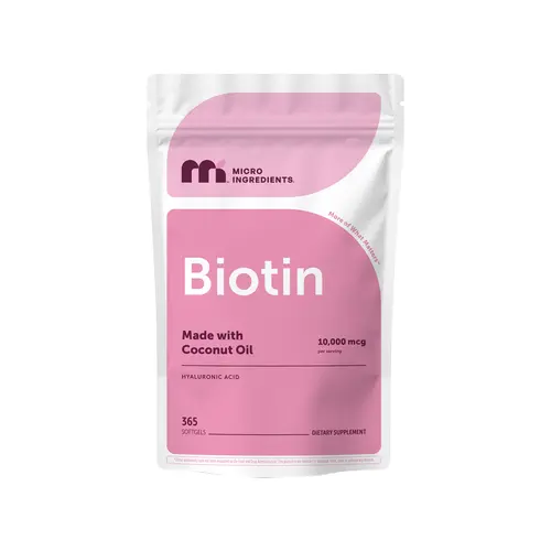 Micro Ingredients Biotin 10,000mcg w/Hyaluronic Acid 25mg | 365 Virgin Coconut Oil Softgels,  Supports Healthy Hair, Skin & Nails