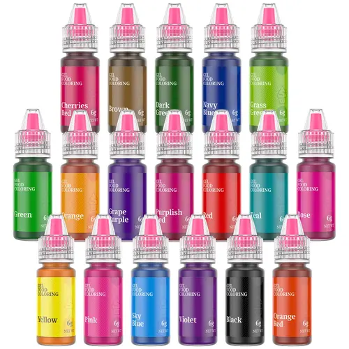 Food Coloring Gel 18 Set Edible Vibrant Bake Food Dye for Cake Icing Frosting Gluten Free Vegan Tasteless 6g Bottle Nata Red Green Brown Pink Orange Baking Supplies