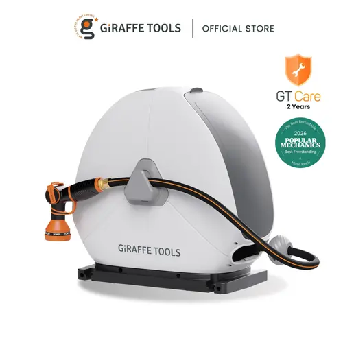 [SummerFinds] Giraffe Tools Ground-Mounted Renter friendly 5/8in 1/2in 82ft-130ft Wall Protect Retractable Hose Reel  for Home 9 Nozzle 360° Swivel Durable Any Length Lock Stable Auto Rewind System For Anywhere Anytime, 2 years warranty, SummerWins