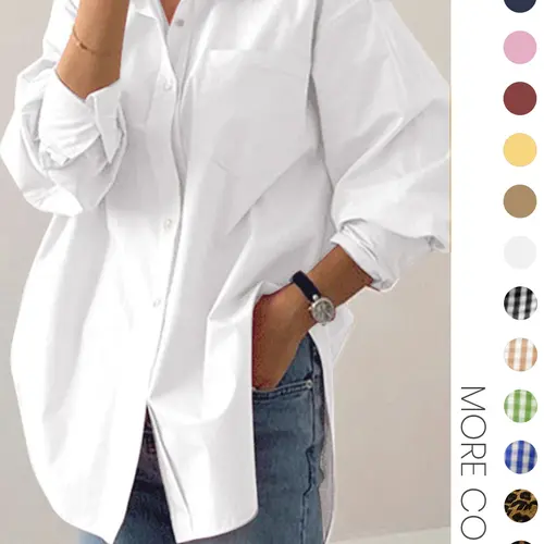 Women's Plain Basic Button Front Drop Shoulder Shirt Blouse, Casual Fashion Shirt, Casual Shirts, Casual Loose Fit Long Sleeve Collared Top for Fall & Winter, Quality & Durable Women's Clothing for Daily Wear