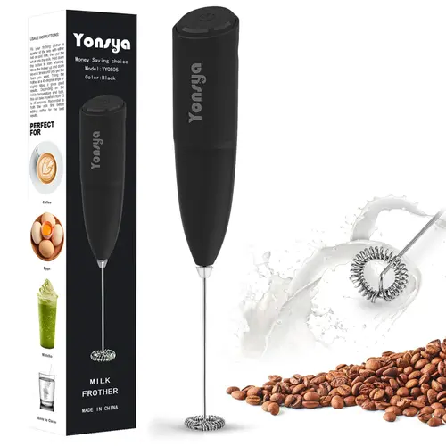 Yonsya Compact Battery-Powered Cordless Electric Milk Frother - Coffee Making Tool, Easy-to-Clean Handheld Mixer, High-RPM Motor Mini Whisk, Foams Milk, Whisks Eggs, Eggbeater in 10s, Mini Size, Compact Body Fits Small Kitchens, Home/Office Appliance