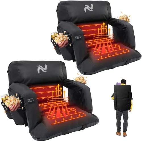 SLSY 2 Pack Wide Heated Stadium Seat for Bleachers w/Back Support & Cushion, Portable Foldable Stadium Chair with Armrests for Sports Events, Outdoor, Camping, Hiking - Power bank not included tiktokshopbacktoschool