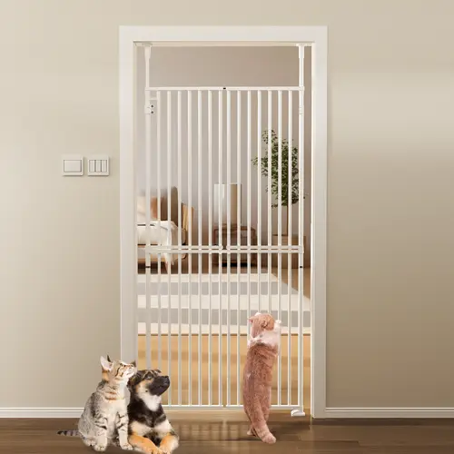 ABORON 71-Inch Tall Pressure-Mounted Pet Gate for Cats - 1.25-Inch Narrow Bar Spacing, Adjustable Height, 29.5-32.3 In Wide, No Climb No Drilling Design for Doorways, Stairs