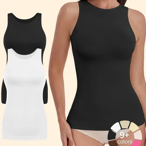 Women's Seamless Shapewear Tank Tops, 1/2/3/4/5 Pack, Round Neck Strapless Slim Fit Compression Belly Control, Casual All Season Wear