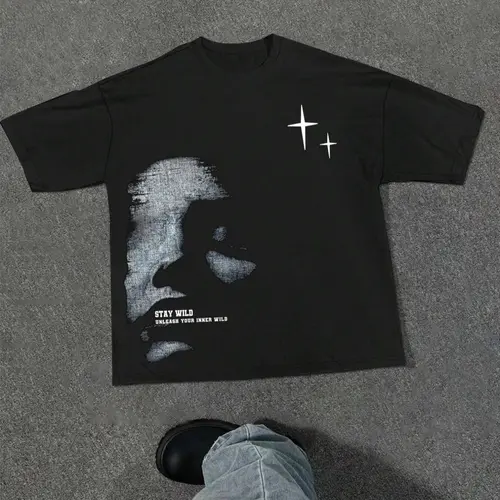 Men's Letter & Figure & Stars Print Casual Printed Graphic Design Drop Shoulder Tee, Regular Fit Street Fashion Casual Soft Comfy Short Sleeve Round Neck T-Shirt for Daily Wear, Casual Style Tee, Menswear for Summer