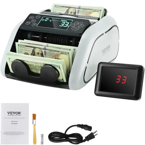 【Summerfinds】VEVOR Money Counter Machine, 1000 Bills Per Minute (1000 BPM) Speed, UVMGIR & DD Counterfeit Detection, USD/EUR Bills Support, Large LCD, External Display, Fuse, Cleaning Brush, Power Cord, Add-Batch Feature, for Restaurants, Gas Stations, Ba